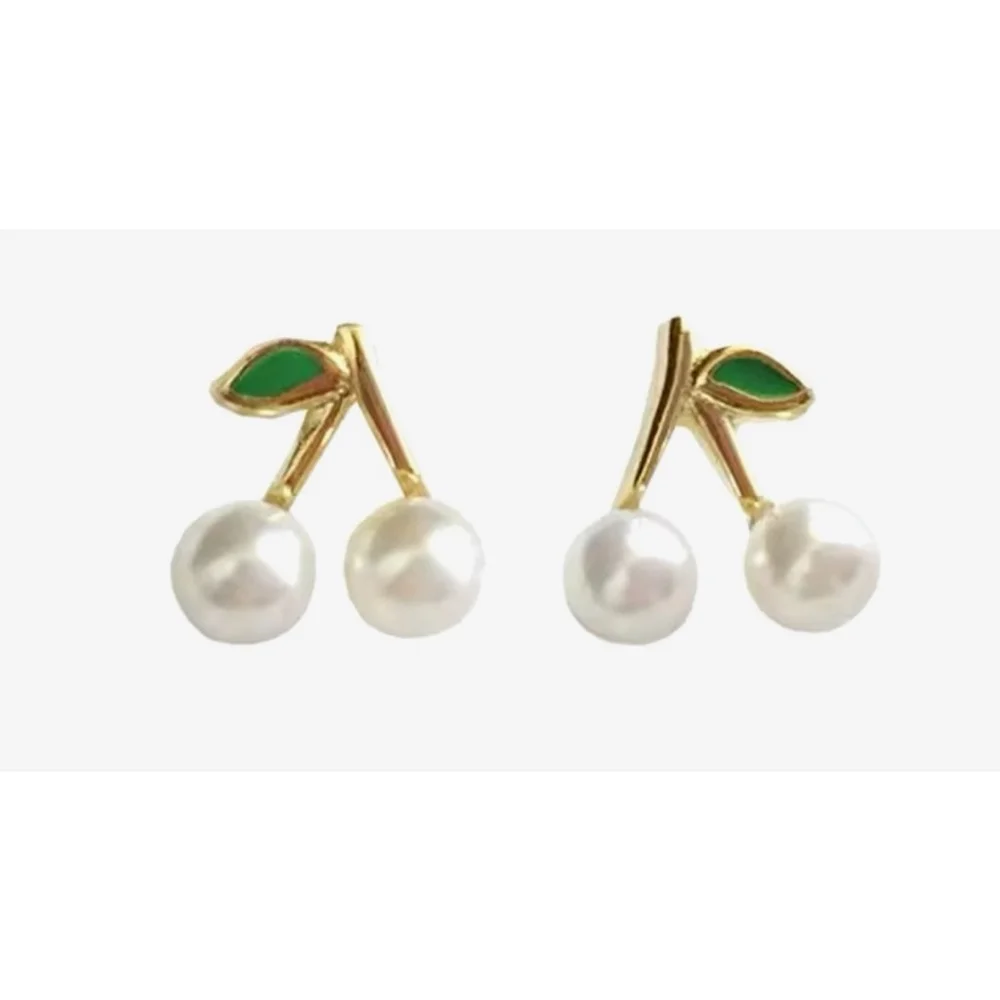 NEW Women's‎ Earrings Gold Plated S925 Dainty Cherries Studs Size 0.7 x 0.3 cm